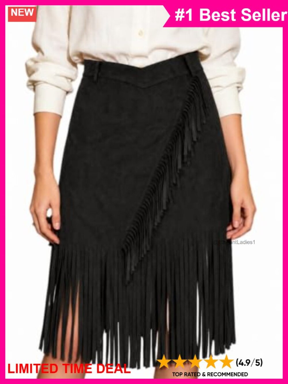 Boho Fringe Midi Skirt Micro-V High Rise Fringe Western Concert Skirt